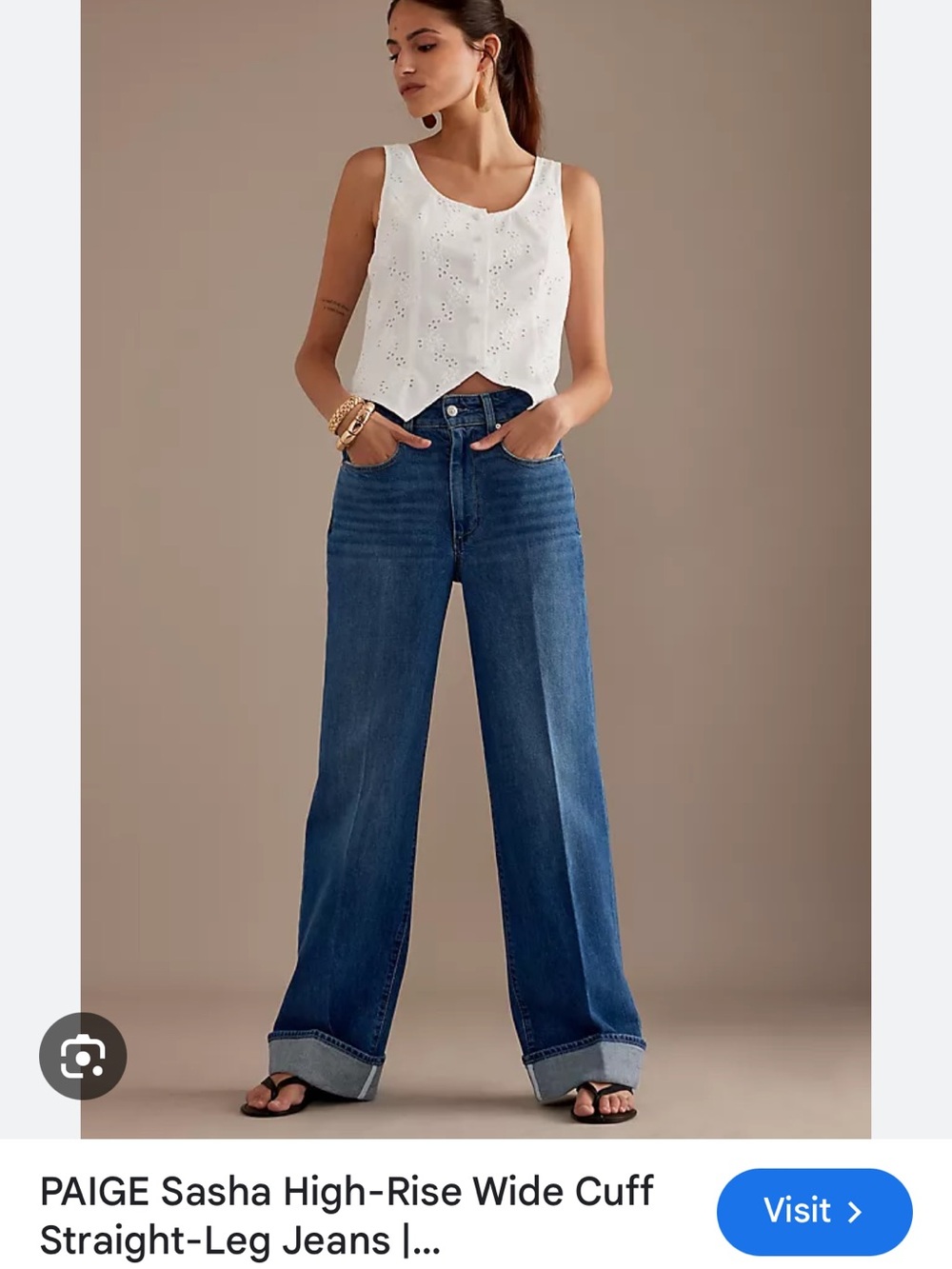 PAIGE High-Rise Wide Leg Jeans in Medium Blue Wash - Picture 2 of 6